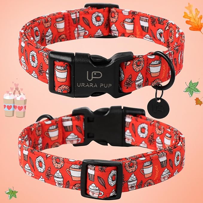 Fall Cotton Dog Collar with Plastic Buckle, Cute Doughnut Autumn Puppy Collar, Adjustable&Lightweight Pet Collar for Small Medium Large Girls or Boys