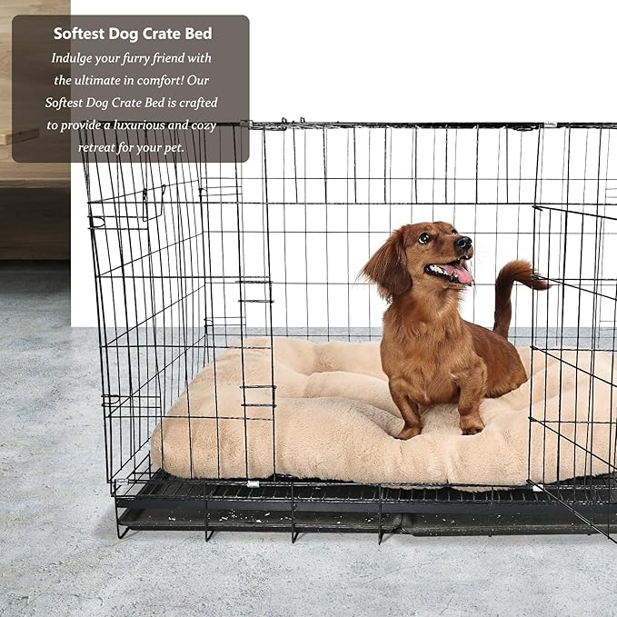 Dog Crate Pad 30x19 Washable for Medium Size Dogs Extra Soft 30 inch Crate Bed for Kennel or Cage with Anti-Slip Bottom Puppy Sleeping Mat Ease Pet Anxiety & Provides The Perfect Sleep,Light Brown
