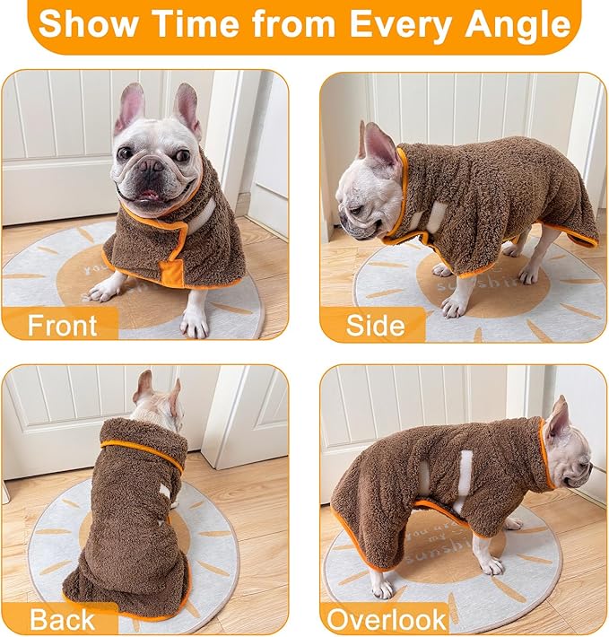 Bienbee Dog Bathrobe, Quick Drying Super Absorbent Dog Robes for After Bath, Warm Keeping Dogs Towel, Dogs Bath Supplies, Brown M