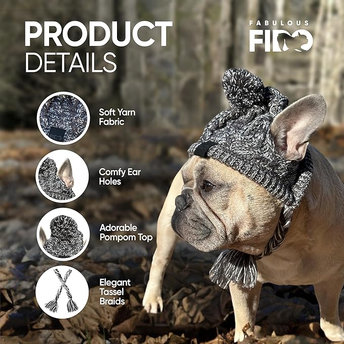 Warm & Snug Fit Dog Hat - Hats for Dogs with Ear Holes Comfortable Hats for Dogs - Knit Pom Pom Dog Beanie Hats with Soft Yarn Fabric for French Bulldog - Small Dog Hats for Winter