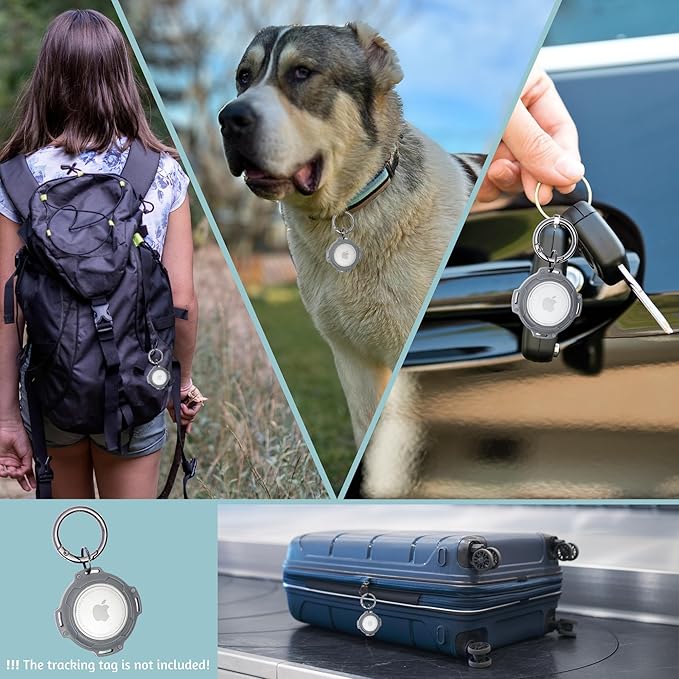 ADITYNA Cotton Dog Collar with AirTag Holder - Heavy-Duty Metal Buckle, Breathable, Easy Adjustable for Medium & Large Breeds - for Walking, Training (Ocean Breeze, Fits 15-21" Necks)