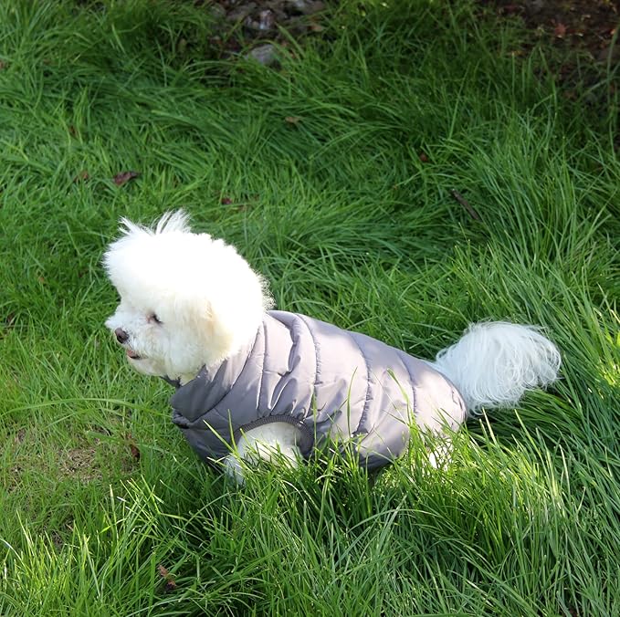 2 Layers Fleece Lined Warm Dog Jacket for Puppy Winter Cold Weather,Soft Windproof Small Dog Coat,Grey XS