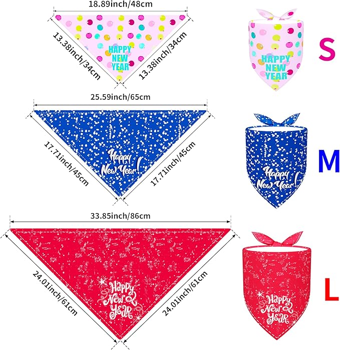 10PCS Dog Bandanas Happy New Year for Large Breed Dog XL XXL Kerchief Triangle Bibs Head Scarves for Boys and Girls Grooming Costume
