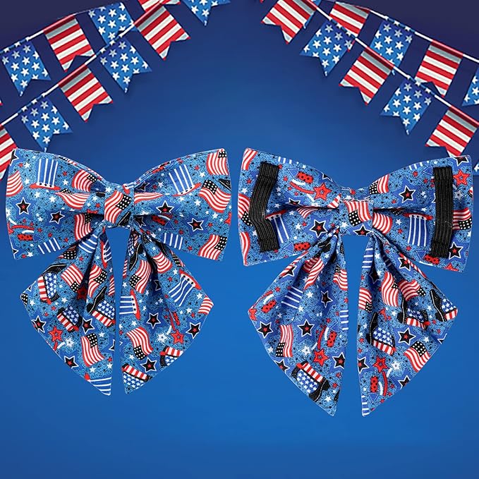 Patriotic Dog Collar with Bow Tie, 4th of July Bowtie Dog Collar, American Flag Collar for Medium Boy Girl Dog, Comfortable Summer Bowtie Collar with Metal Buckle, M