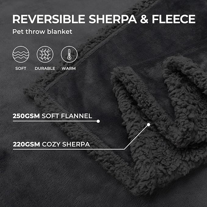 Waterproof Pet Blankets, Liquid Pee Proof Dog Blanket for Sofa Bed Couch, Reversible Sherpa Fleece Furniture Protector Cover for Small Medium Large Dogs Cats, Black King Size(100" x 85")