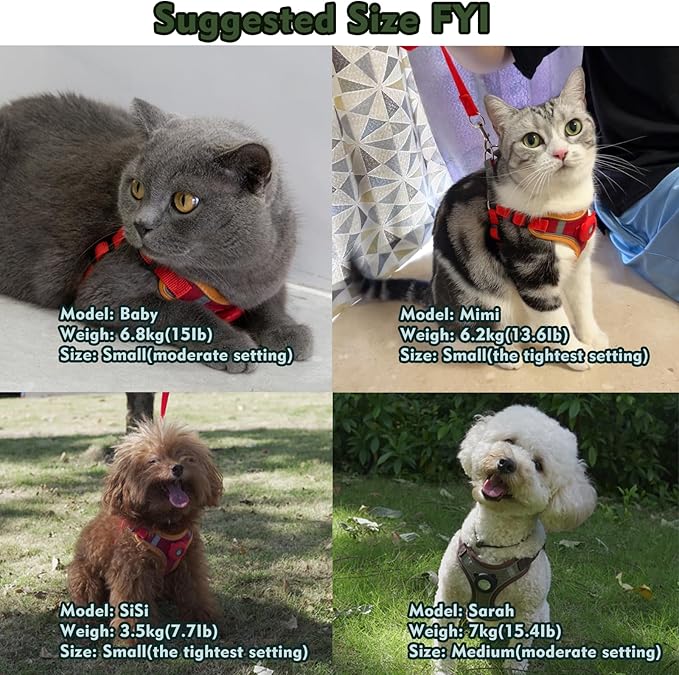 Airtag Cat Harness and Leash Set - Soft Nylon, Adjustable, Escape Proof, Reflective (Red, Medium)