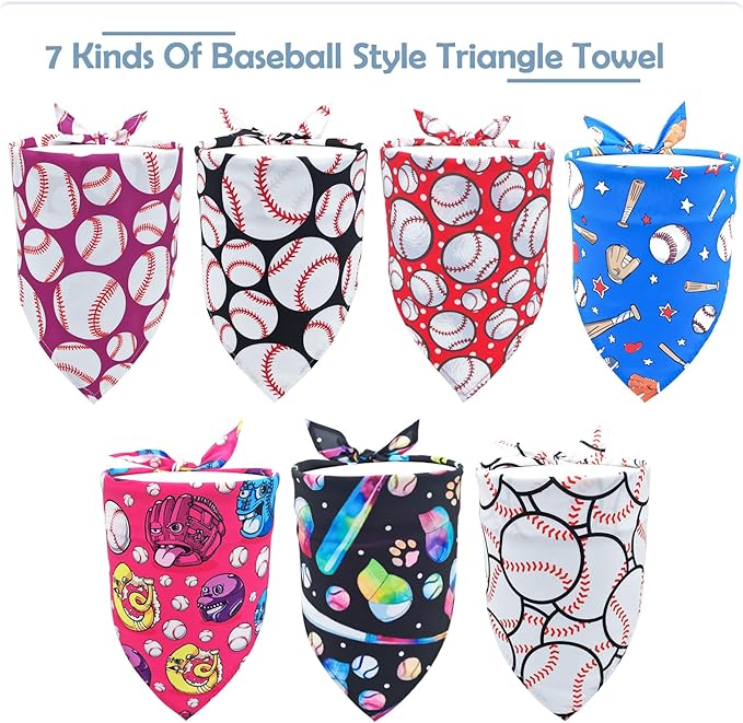 7 PCS Baseball Dog Bandanas for Small Dogs Kittens 18 Inch Polyester Dog Bandana for Puppy Doggy XS Scarves Game Day Grooming S