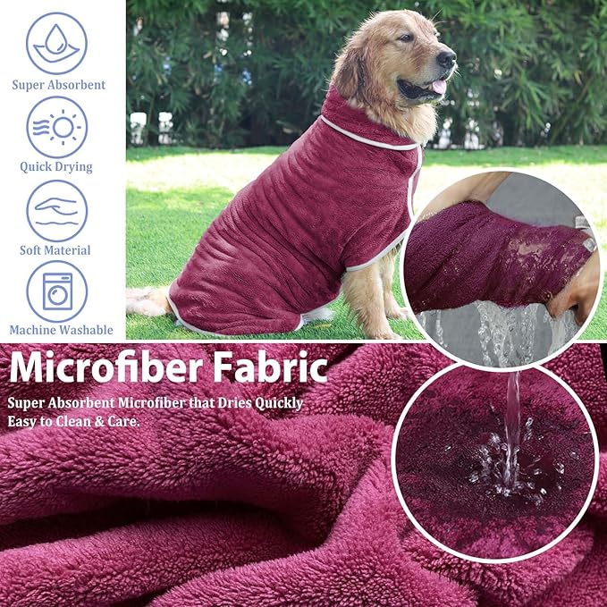 Dog Bathrobe Towel Drying Coat - Super Absorbent Dog Towels Bath Robe for Drying Dogs Large, Soft Adjustable Collar & Belly Strap Fast Drying Coat Pet Dog Cat Bath Robe Towel (Grey, Small)