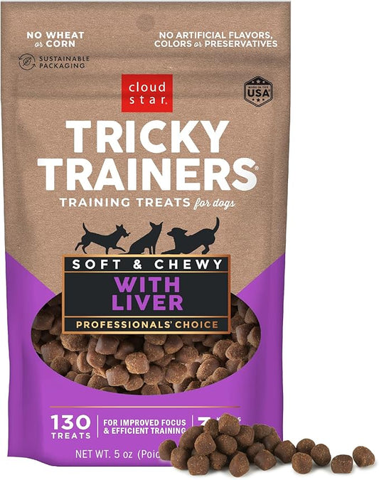 Cloud Star Tricky Trainers Soft & Chewy Dog Training Treats 5 oz Pouch, Liver Flavor, Low Calorie Behavior Aid with 130 treats