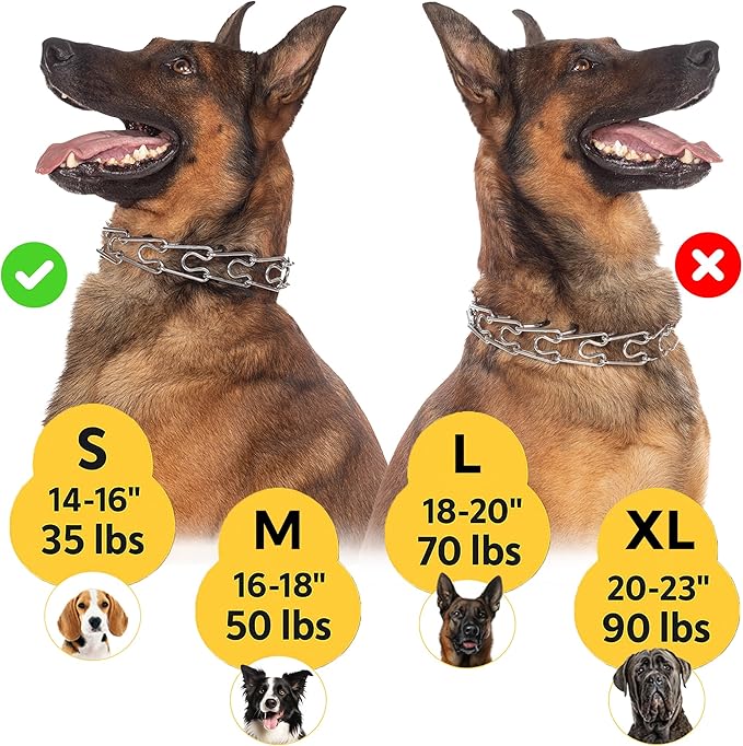 PetJett Prong Collar for Dogs Training Collar Adjustable Choke Collar Quick Release Pinch Collar for Small Medium Large Dogs No Pull Dog Collars Walking Tool - Stainless Steel Metal Choker Chain