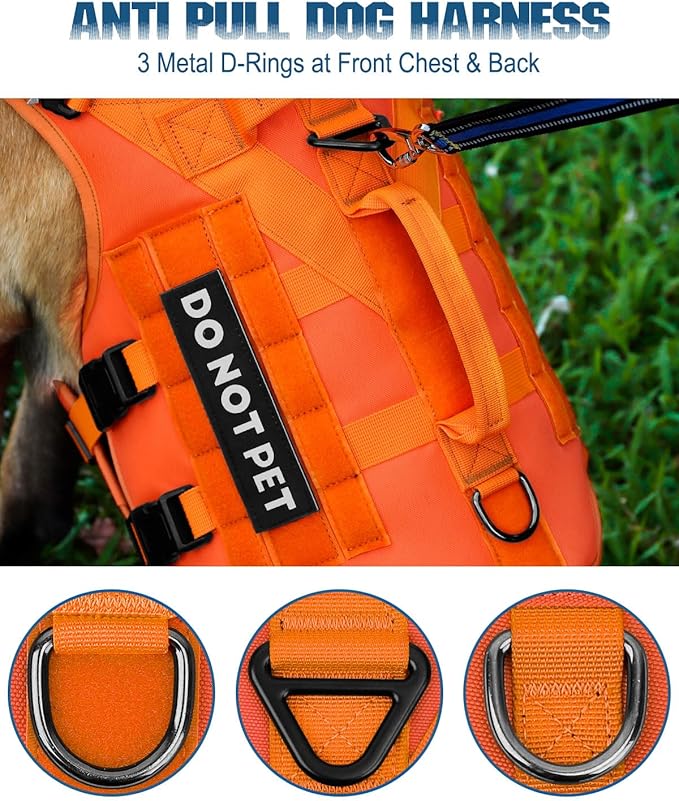 Tactical Dog Harness - PETNANNY Dog Harness Service Dog Vest for Large Breed Dog, Hook and Loop Panel for Service Dog Patchs, Work Dog MOLLE Vest with Handle for Walking Hiking Training(Orange,M)