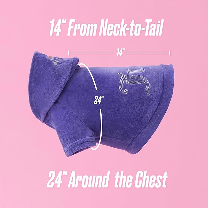 Juicy Couture Bling Velour Pet Hoodie - Royal Purple - M/L (7-12 lbs.) - Pet Hoodies for Small Dogs or Cats
