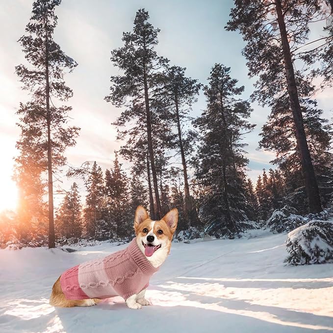 Dog Knitted Turtleneck Sweater - Dog Warm Pullover Color Block Cable Knitwear, Doggie Winter Clothes for Cats and Small Dogs Chihuahua, Bulldog (Pink, S)