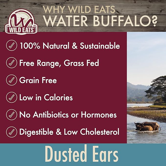 Water Buffalo All Natural Dusted Ear Dog Chews, Treats & Dog Snacks - 20 Piece Value Pack (Grain Free Treats - Great Alternative to Pig Ears, Cow Ears, Bones & Rawhides for Dogs)