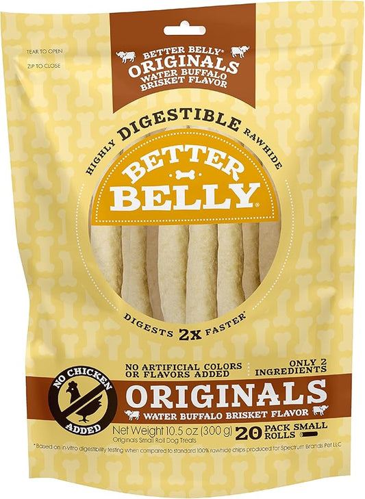 Better Belly Highly Digestible Rawhide Small Roll Chews, Treat Your Dog to a Chew with NO Artificial Colors or Flavors