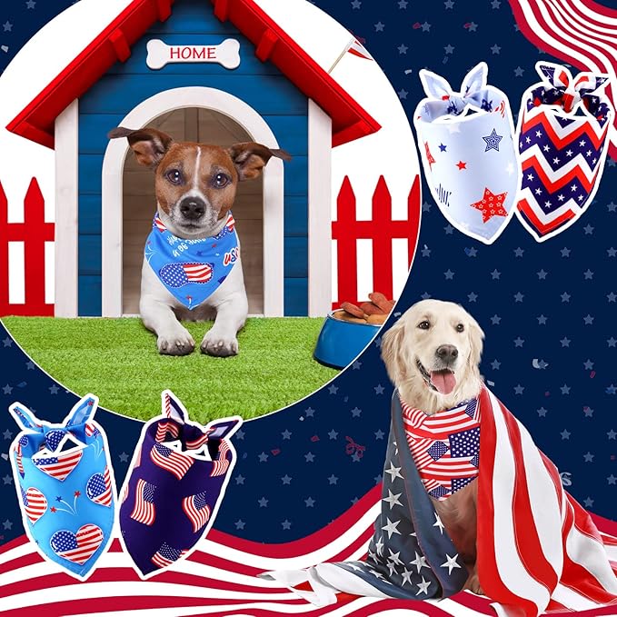 Sumind 100 Pieces Patriotic Dog Bandanas Bulk Bibs Triangle Scarf Star Bandanas for Dogs with Independence Day Patterns for Independence Day Pet Costume Accessories Decoration(Medium)