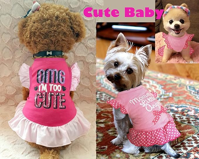 XPUDAC 4 Pieces Dog Dress Shirt Puppy Skirt Cute Doggie Dresses Thanksgiving Clothes Dog Apparel for Small Dogs and Cats (Pink Angel, XX-Small(1-2 lbs))
