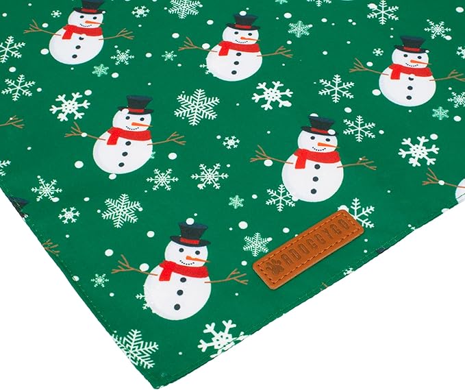 ADOGGYGO Christmas Dog Bandanas, Snowman Santa Xmas Pet Scarf, Multi Size Offered, Red Green Christmas Bandana for Medium Large Dogs Pets (Large)