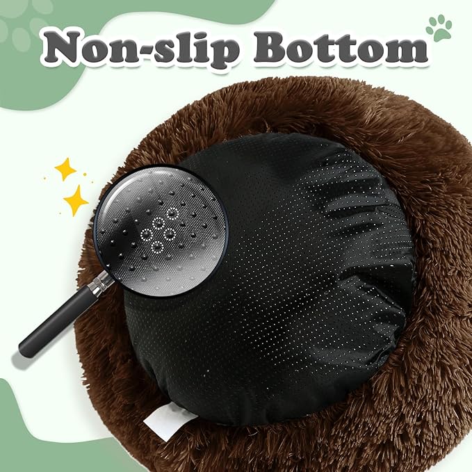 JOLLYVOGUE Dog & Cat Bed, Calming Anti-Anxiety Pet Bed for Small Dogs, Fluffy Donut Cushion for Small and Medium Pets (24")