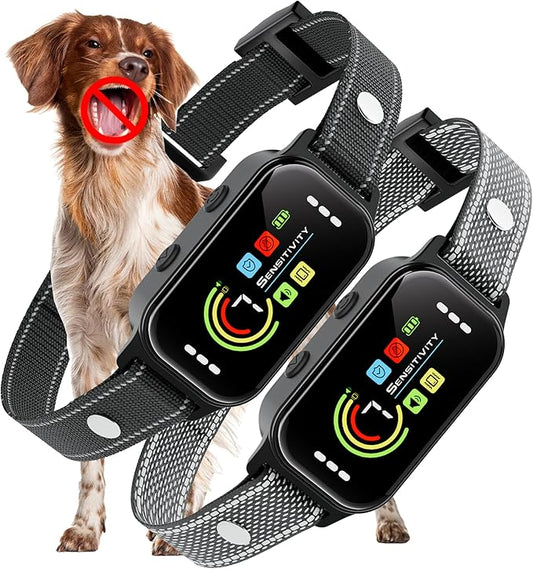 Dog Bark Collar 2 Pack, Bark Collar for Large Medium Small Dogs, Rechargeable Smart Bark Collar, Anti Barking Training Collar with 7-Level Sensitivity + 5 Safety Modes Humane Training System