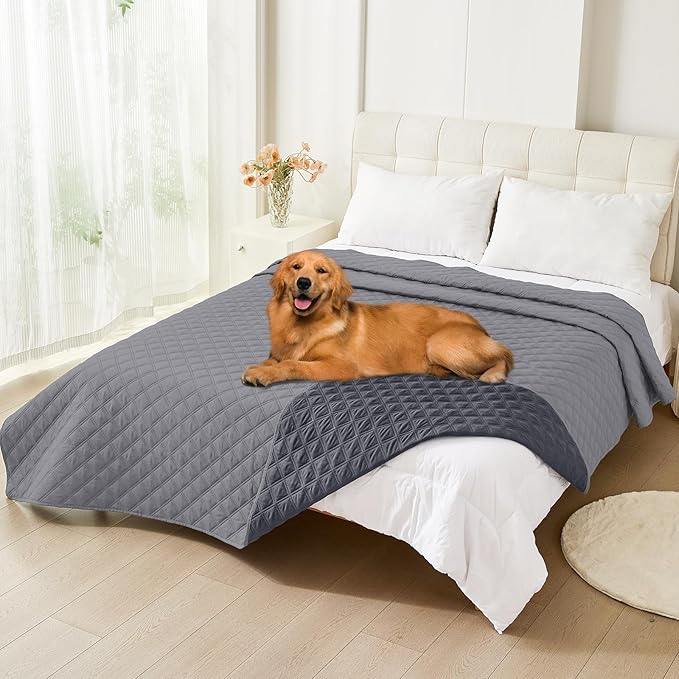 Smiry Waterproof Dog Blanket, Reversible Dog Bed Cover Pet Blanket, Soft Pet Couch Covers for Sofa Washable, Bed Couch Sofa Furniture Protector for Puppy Cat Kids (82"x120", Grey/Dark Grey)
