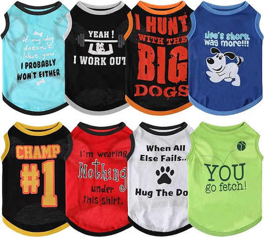 Saintrygo 8 Pieces Dog Shirts Pet Printed Clothes with Funny Letters Summer Pet T Shirts Cool Puppy Breathable Dog Outfit Soft Sweatshirt Cats(Cute Pattern,Large)