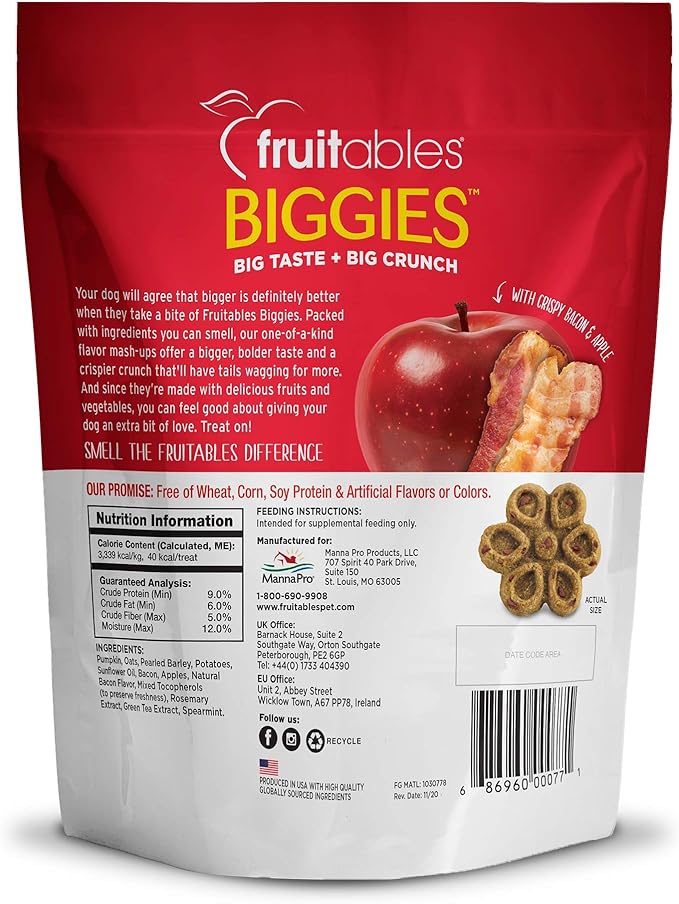 Fruitables Biggies Dog Treats 4 Flavor Variety Pack of 16oz Bags, 4 Bags Total