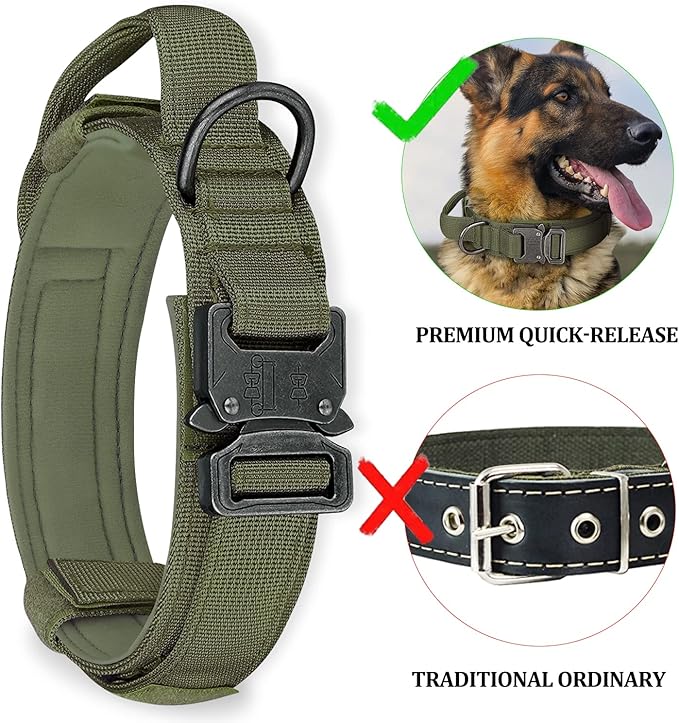 COOYOO Tactical Dog Collar Set, Adjustable Military Nylon Collar with Control Handle and Heavy Metal Buckle for Medium and Large Dogs