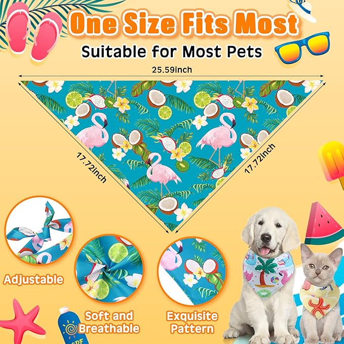 120 Packs Dog Bandanas Bulk Summer Pet Bandanas for Dogs Hawaiian Pet Scarf Bibs Adjustable Washable Kerchief for Large Medieum Small Pet Costume Accessories(Hawaiian Style)