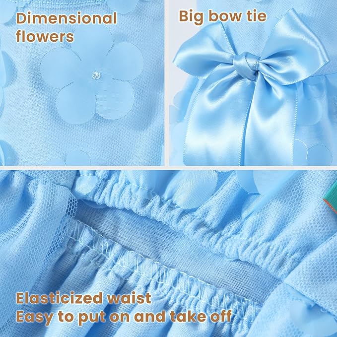 Laifug Dog Dress Puppy Print Princess Dog Dress Cute Party Wear (Blue, S)