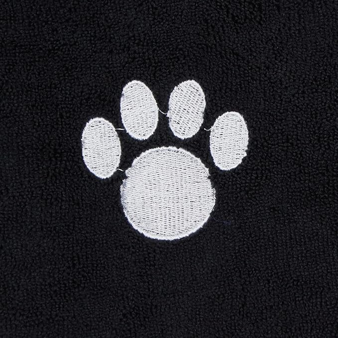 Bone Dry Pet Robe Collection, Embroidered Absorbent Microfiber Bath Robe with Adjustable Closure, for Dogs & Cats, Medium, Black