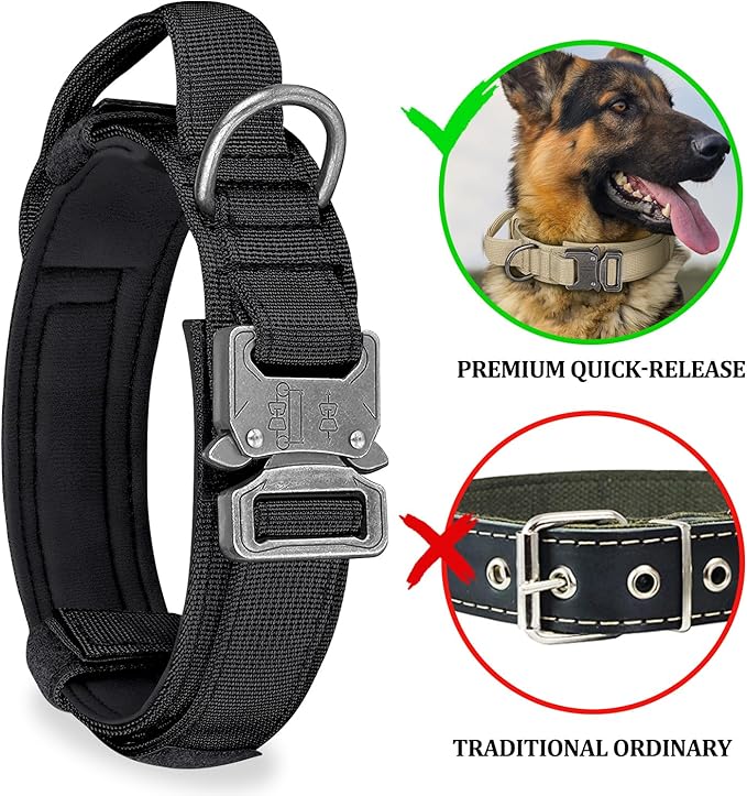 COOYOO Tactical Dog Collar Set, Adjustable Military Nylon Collar with Control Handle and Heavy Metal Buckle for Medium and Large Dogs