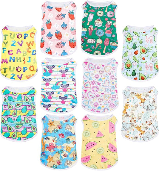 Saintrygo 10 Pcs Lovely Puppy Shirts Print Dog Clothes Breathable Pet Cartoon Dog Shirt Clothes Sweatshirt for Puppy Cat(Large)