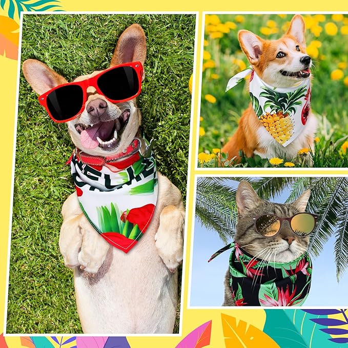 100 Pcs Dog Bandanas Bulk Pet Bibs Colorful Triangle Scarf Pet Bandanas for Medium Large Dogs Spring Summer Birthday Costume Decoration (Hawaiian)