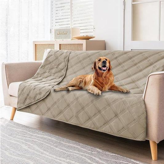 fuguitex Waterproof Dog Blanket Reversible for Small Dogs Resistant Leakproof Washable Couch Cushion Bed Protector Cover for Indoor Furniture Pet Friendly(52"*82",Brown+Khaki+Khaki