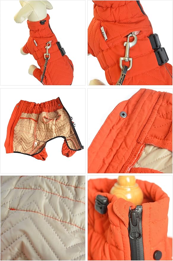 Warm Dog Coat Double Layers Dog Vest, 4 Legs Covered Windproof Waterproof Reflective Warm Dog Vest Outdoor Skating Dog Costume for Small Medium Large Dogs Orange S