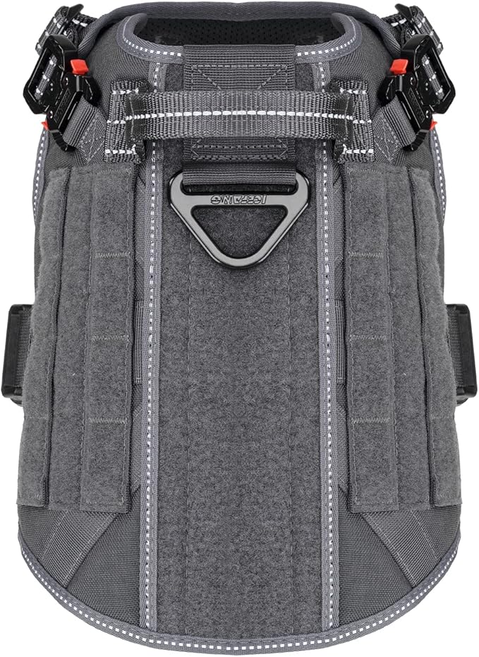 ICEFANG Tactical Dog Harness,Medium Size, 2X Metal Buckle,Working Dog MOLLE Vest with Handle,No Pulling Front Leash Clip,Hook and Loop Panel