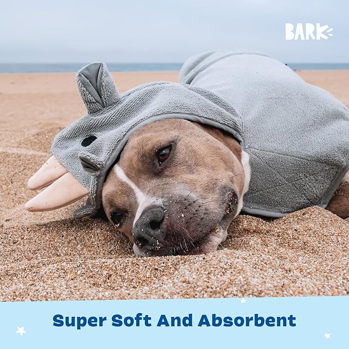 Barkbox Dog Bathrobe Fast Drying with Hook and Loop Closure & Wrap Tie Snuggle, Cute Dogs Clothes, Easy to Clean, Machine Washable, Dog Coats and Tumble Dry Low - Rhino, Medium