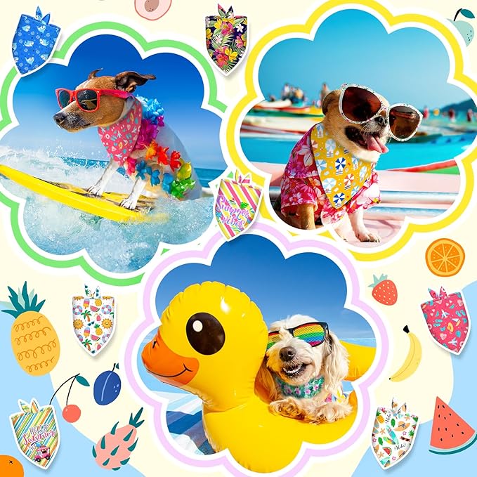 60Pcs Spring Summer Dog Bandanas Bulk Hawaiian Dog Scarves Hawaii Fruit Triangle Puppy Bandanas Washable Adjustable Pet Bandana for Small Medium Large Dog Puppy Pet Grooming Accessories