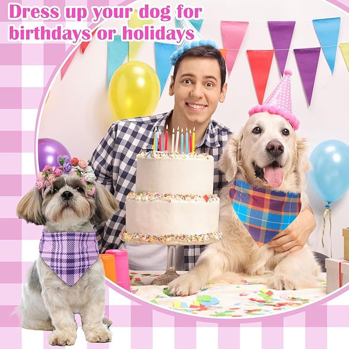 Sanwuta 120 Pcs Plaid Dog Bandanas Bulk Pet Scarves Adjustable Soft Cute Dog Triangle Scarfs for Medium Small Dogs Cats Large Puppy