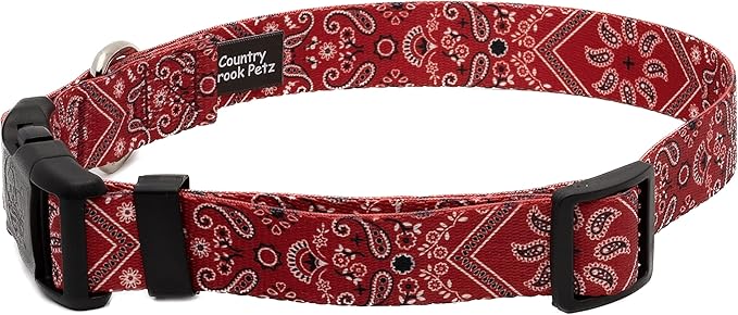 Country Brook Petz - Deluxe Red Bandana Dog Collar - Made in The U.S.A. - Country and Western Collection Featuring Rustic Designs (1/2 Inch, Extra Small)
