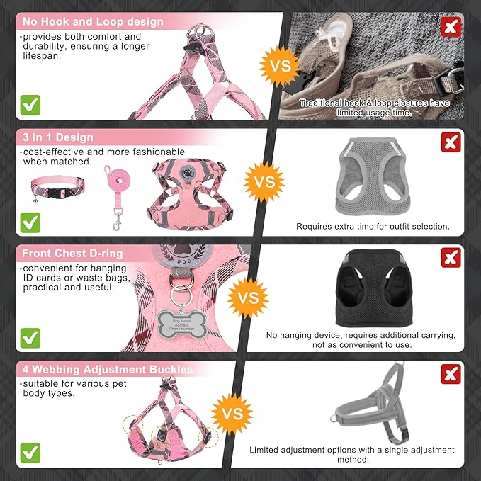 BEAUTYZOO Step in Dog Harness Collar and Leash Set for Small Medium Large Dogs, No Pull No Choke Puppy Harness, Soft Mesh Reflective Pet Padded Vest Adjustable for Doggie Girl or Boy,Chihuahua, Pink S