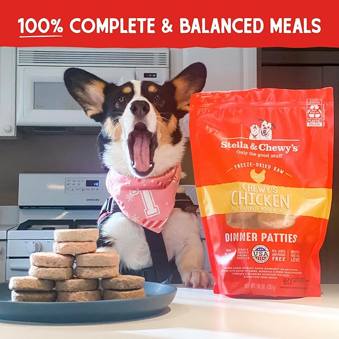 Stella & Chewy's Freeze-Dried Raw Dinner Patties - Chicken Recipe - High Protein Grain-Free Puppy & Dog Food - Perfect For Picky Eaters - 25 oz
