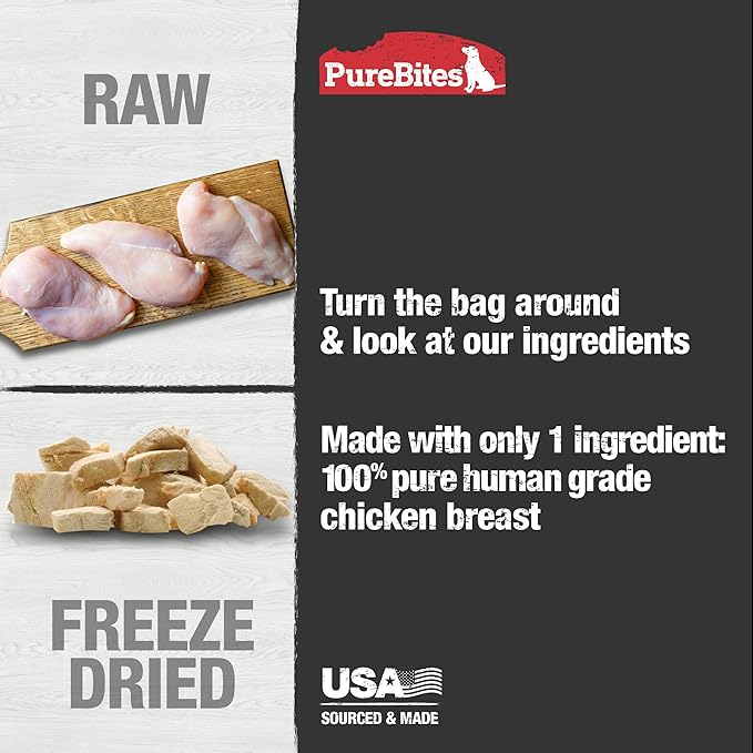 PureBites Chicken Freeze Dried Dog Treats, 1 Ingredient, Made in USA, 3oz