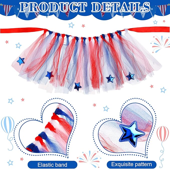 Silkfly 6 Pieces 4th of July Dog Costume Accessories Includes 4th of July Dog Bandanas Puppy Tulle Tutu and Dog Patriotic Headbands for Dogs Independence Day Fourth 4th of July Apparel Accessories