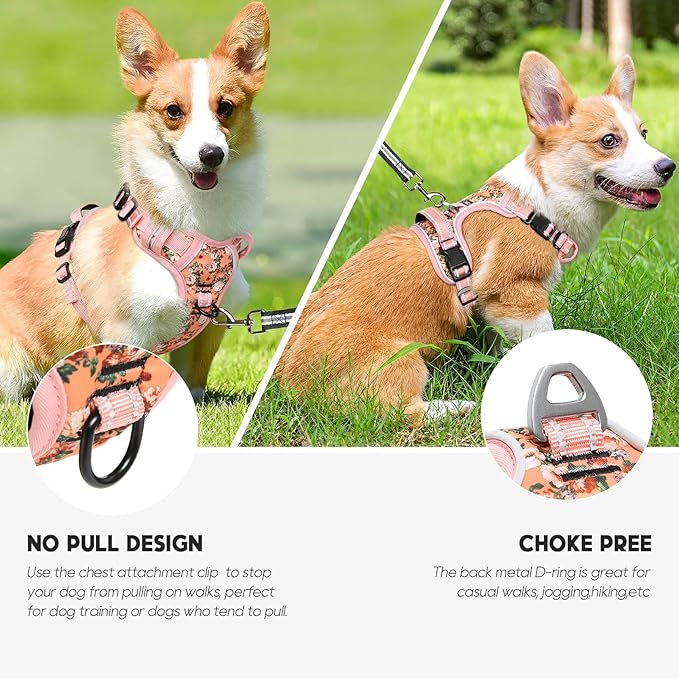 Timos No Pull Dog Harness,NO Need Go Over Dogs Head 3 Snap Buckles Reflective Oxford No Choke Puppy Harness with Front & Back 2 Metal Leash Clips Soft Padded for Small Medium Large Dogs