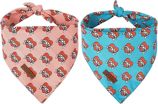 Unique Style Paws Dog Valentine's Bandanas 2Pcs Washable Cotton Triangle Love Heart Puppy Scarfs for Small Medium Large Dogs and Cats
