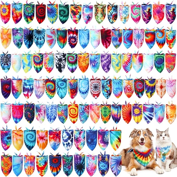 150 Pcs Dog Bandanas Bulk Pet Bibs Colorful Triangle Scarf Pet Bandanas for Medium Large Dogs Spring Summer Birthday Costume Decoration (Tie Dye)