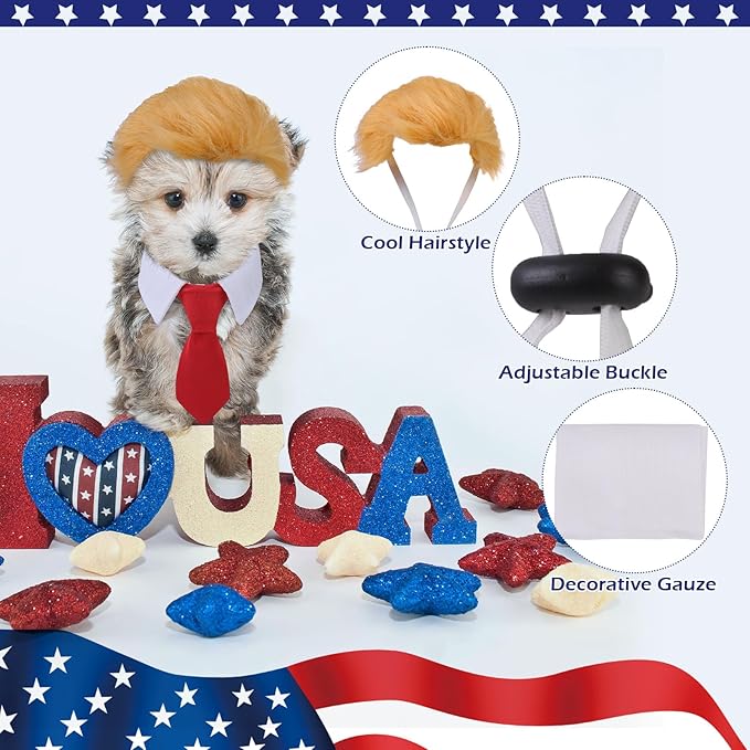 EXPAWLORER 3 Pack Funny Dog Costume - Pet Clothes with Collar Tie, Cat Dog Wig Toy Holiday Apparel for Party Small Medium Dogs