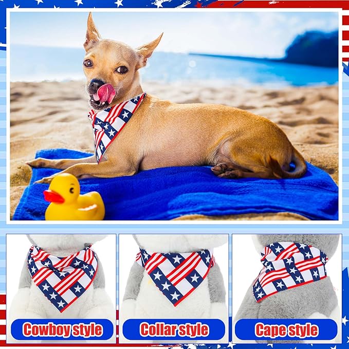 72 Pcs Dog Bandanas Bulk for Summer Adjustable Washable Pet Triangle Scarf Soft Kerchief Bib for Summer Holiday Pet Costume Accessories(Patriotic)